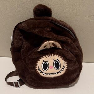 Labubu Inspired Brown Plush Monster Kids Backpack